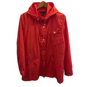 Ralph Lauren Vibrant Red windbreaker Rain Zip Snap Hooded Jacket XL